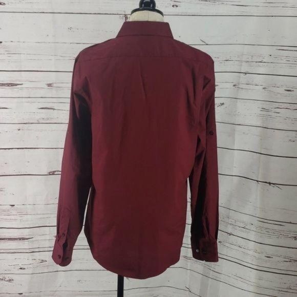 Express Men's Burgundy Fitted Button Down Long Sleeve Nice Shirt Size Large - Picture 7 of 10